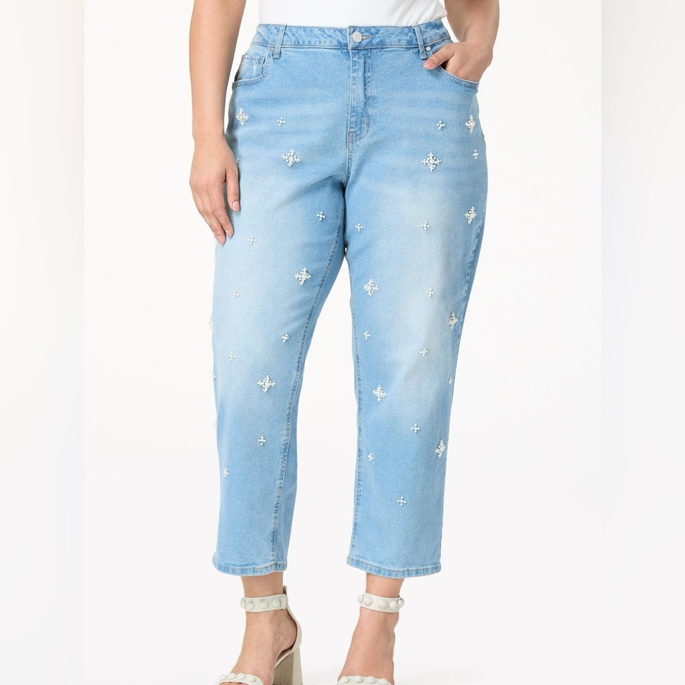 Cato Collection Limited Edition High Rise Pearl Embellished Jeans SIZE 20WP